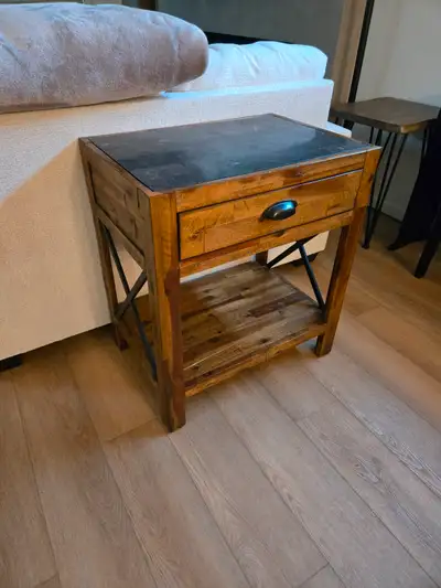 Side Table - Rustic Real Wood with Granite/Marble Finish, View more