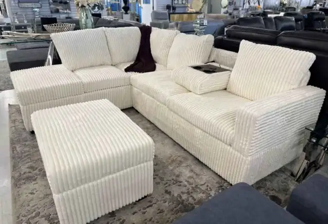 6 Seater Sectional Corduroy Sofa with Storage Ottoman For Sale  in Couches & Futons in Kingston - Image 2