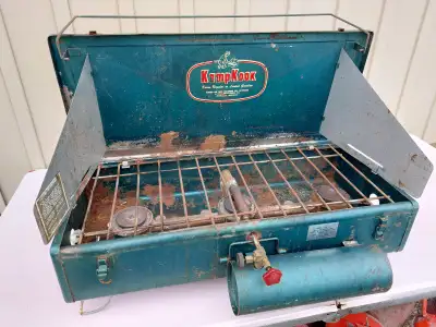 Vintage mid 1950's Kampkook Model LCS-61 3 burner camp stove, View more