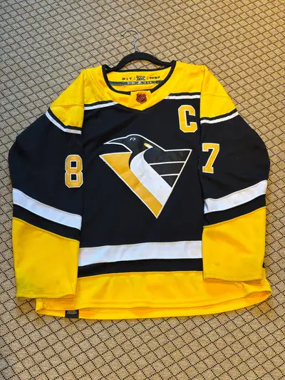 EN: Sidney Crosby Pittsburgh penguins reverse retro jersey size Large… a small stain on the right si...