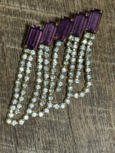Purple and Clear Rhinestone Dangle Brooch, View more