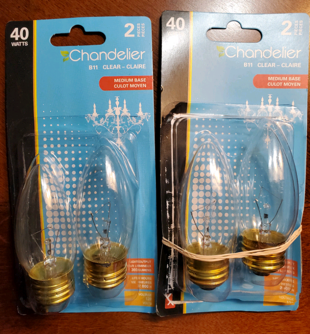 Chandelier B11 clear filament light bulbs 40 watts, 4 bulbs in Indoor Lighting & Fans in Mississauga / Peel Region - Image 2