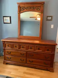 Pine bedroom dresser, mirror,and end table set