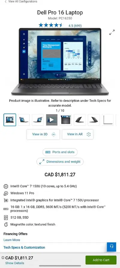 Dell Pro 16 - Core 7 (Better than i7-13th), 16GB DDR5, 512GB SSD, View more