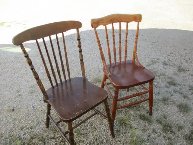 2 OLD SOLID WOOD GARDEN PATIO CHAIRS $20 EA. CABIN DECOR