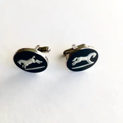 Vintage Wedgwood Sterling Silver & Black Jasperware Cuff Links, View more