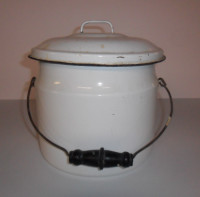 VINTAGE WHITE ENAMEL DIAPER PAIL & LID