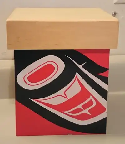 Canadian Haida Aboriginal Hand Painted Owl Wings Wooden Box Red, View more