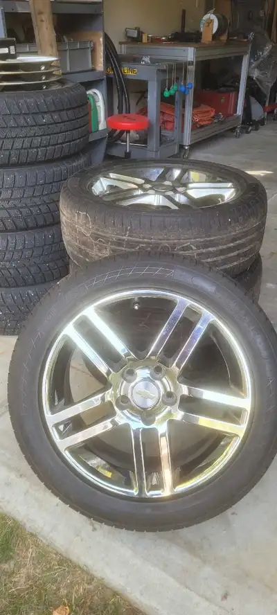 Selling a set of used tires and rims, size 225/50ZR17. Tires make are Miller German Technology mount...