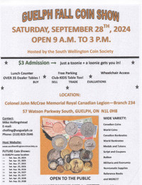 GUELPH FALL COIN SHOW SATURDAY SEPTEMBER 28TH
