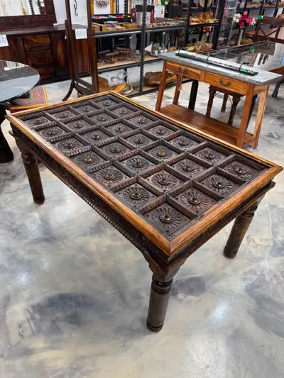 ✅ Table à diner splendide acacia sculpté, table de cuisine inde, View more