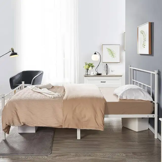Yaheetech white Twin Size Metal Platform Bed Frame Headboard in Beds & Mattresses in Markham / York Region - Image 11