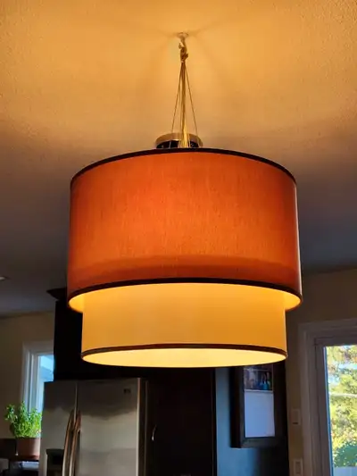 Drum style light fixture. Great condition. Takes 3 standard type A light bulbs, 60 max watts. Remova...