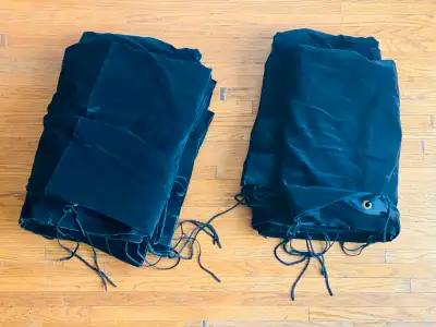 Selling two heavy-duty black velour stage curtains originally from Ontario Staging Ltd – perfect for...