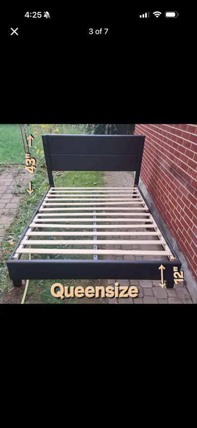 Modern Black Queen Bed Frame with Upholstered Headboard, View more