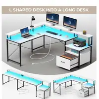 Rolanstar Computer Desk with File Drawer, 68" L Shaped Desk. 