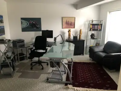 Desk with metal frame & tempered glass, View more