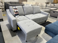 Fabric storage sofa with pull out chaise 