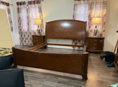 Solid Wood King Size Bed Frame + Side Tables + Dresser, View more