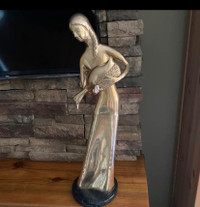 Mother Goose Brass and Marble Statue, 21” Tall