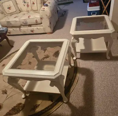 Pair of glass top coffee tables, View more