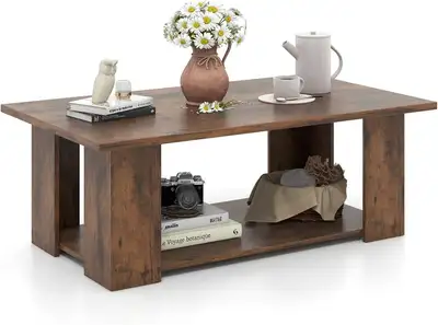 Tangkula Modern 2-Tier Coffee Table (Rustic Brown), View more