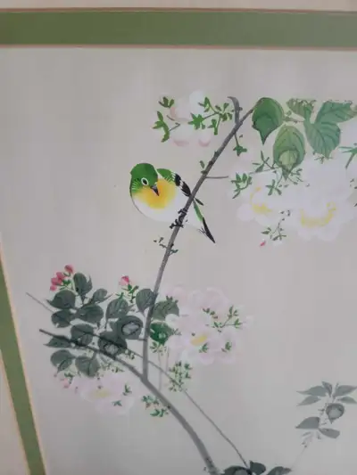 Excellent condition ' lovely bird sitting on floral branch 15x 27 inches. If you like antiques,Vinta...