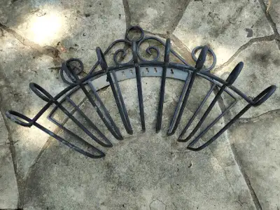 Vintage Wrought Iron Hose Holder - Round Steel Bar, 24(w) x 16, View more