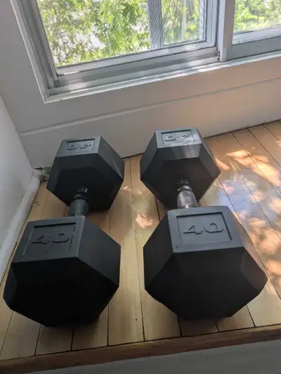 dumbbells 40lbs x 2 / haltères 40lbs x 2, View more