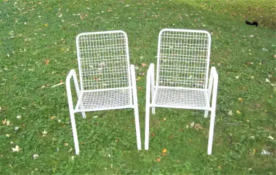 MWH White Coated Cast Aluminum Arm Chairs Made In Germany $50 Ea, View more
