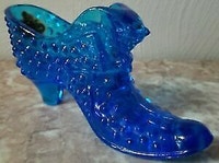 Fenton Hobnail Cat Head Shoe cobalt Blue Art Glass Slipper