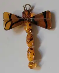 Baltic Amber Stone Dragonfly Pendant 