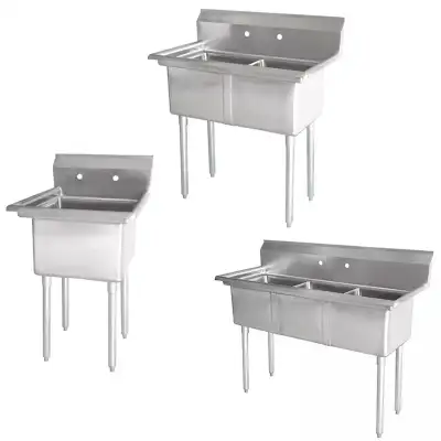 New Products At Used Prices!! Commercial and Industrial Single, Double, Triple Well Stainless Steel...