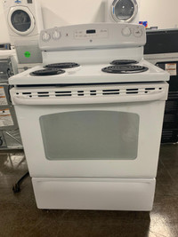 GE 30” coil top stove white back panel 