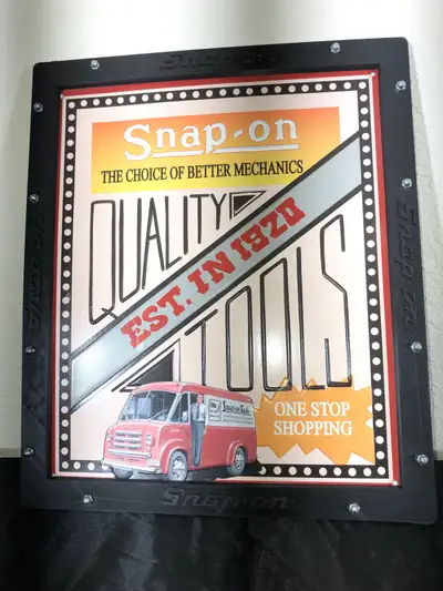 -Snap On tin shop sign -In customized frame -H 16” W 14” -Pickup is Southside in Ellerslie -(FCFS) i...