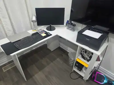 L-Shaped White Desk, View more