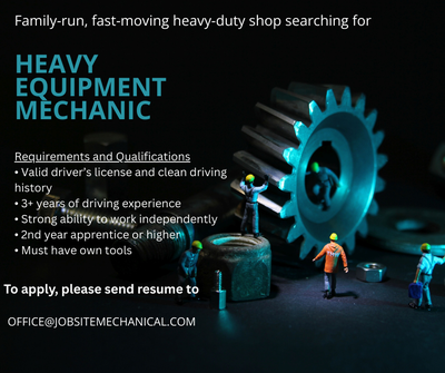 Heavy Equipment Mechanic Wanted, View more