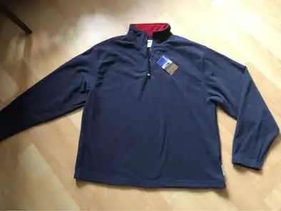 Men’s Wind River Outfitting outdoor apparel micro-fleece quarter zip $40 large, NWT, navy with red i...
