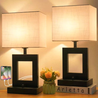 Set of 2 Table Lamps Fully Dimmable 19.5" w/ USB Charging Ports