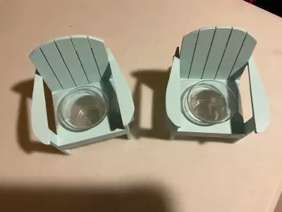 Set of (2) units Brand new, never used Light blue color Use as candle holder, etc.