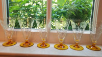6 Hughes Cornflower Amber Stem Glasses Rare Antique