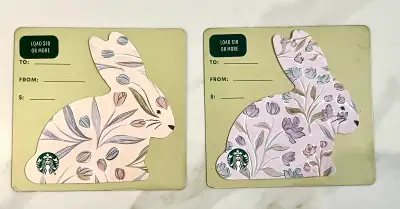 STARBUCKS 2026 EASTER BUNNY DIE-CUT GIFT CARDS-SET OF 2-NEW!!, View more
