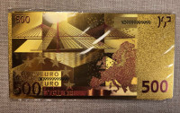 Lot de 7 billets européens, gold foils 5 à 500 euros.
