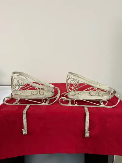 CHRISTMAS MANTEL METAL SLEIGH STOCKING HANGERS, View more