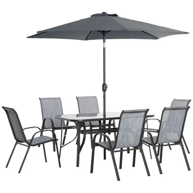 8 Pieces Patio Dining Set with Umbrella, 6 Chairs and Table in Dining Tables & Sets in Markham / York Region - Image 3