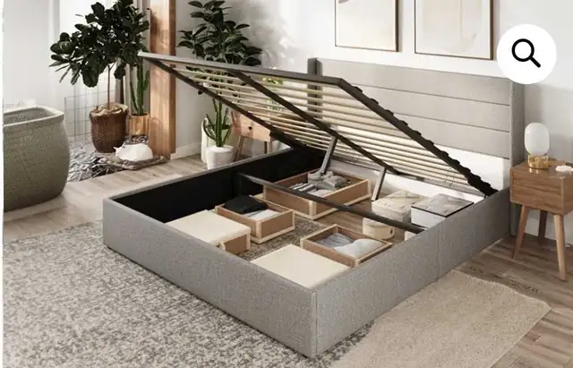 queen hydraulic storage lift up bedframe with delivery  in Beds & Mattresses in Kitchener / Waterloo - Image 2
