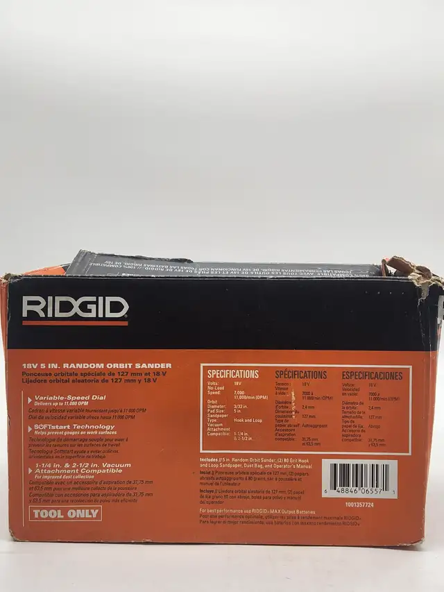 RIDGID 18V Cordless 5-inch Random Orbit Sander (Tool Only) in Power Tools in Windsor Region - Image 5