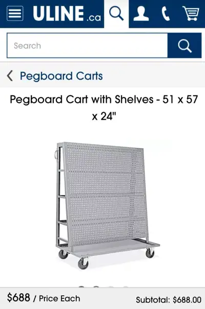 This Uline pegboard cart is great for organizing your tools and equipment. It's in used condition, b...