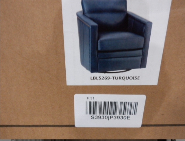Jorge Turquoise Full Swivel Barrel Accent Chair. Genuine Leather in Chairs & Recliners in Kingston - Image 4