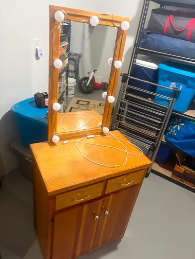 Vintage vanity, real wood and new led lights added. OBO $50
